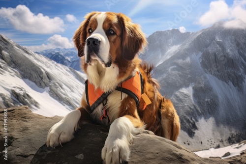 Rescue dog in the mountains AI