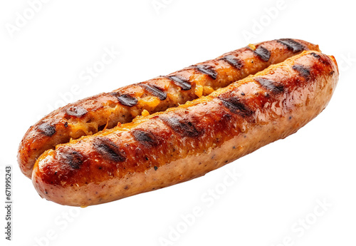 Two grilled sausages isolated on transparent or white background, png