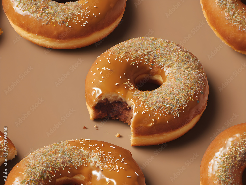 brown donuts with icing sugar, brown background isolated. brown donuts with icing sugar, brown background isolated.