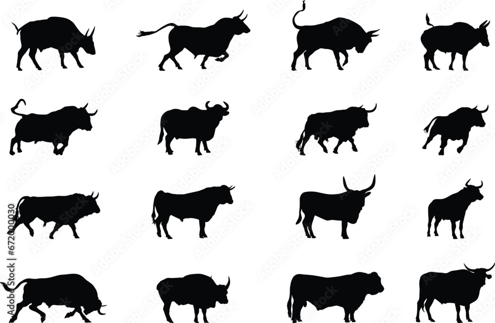 Bull silhouettes, Bull Svg, Bull silhouette,  Bull vector illustration, Bull icon set.