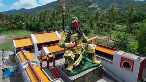 Aerial view of Guan Yu Shrine statue in koh Samui, Thailand photo