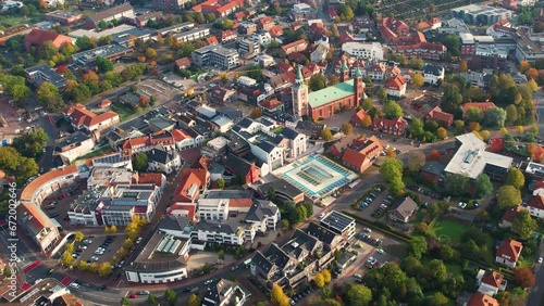 Aerial view of the old town of the city Lohne on a cloudy day in autumn in Germany. photo