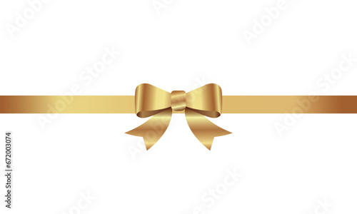 Gold Ribbon Bow Realistic shiny satin with shadow horizontal ribbon for decorate your wedding invitation card ,greeting card or gift boxes vector 