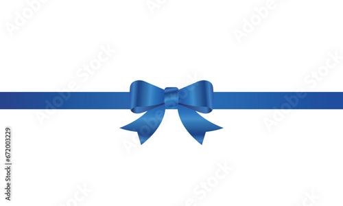 Blue bow realistic shiny satin and ribbon horizontal line with shadow for decorate your greeting card,website or gift card, vector