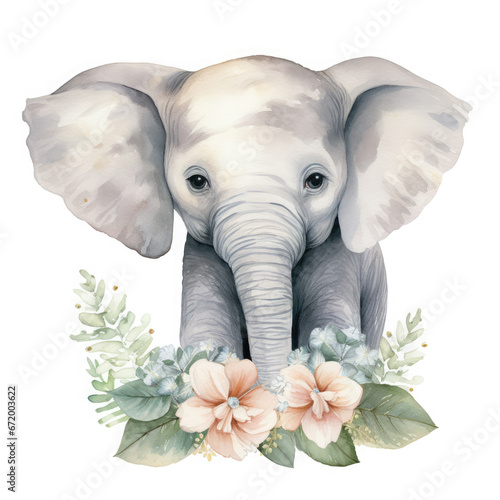 African Elephant baby animals with flower Illustration  Generative Ai