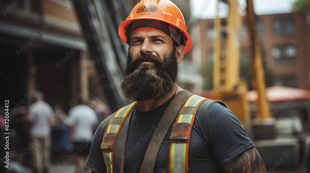 strong construction worker standing in construction strong construction worker standing in construction