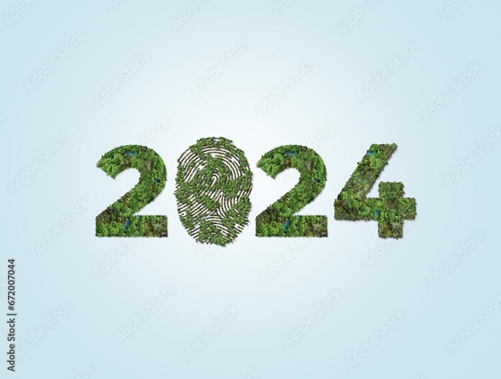 Green earth 2024. New Year 2024 green finger print and save our planet and earth environment. World water day 2024. Earth day 2024 3d concept. Green earth 2024. New Year 2024 green finger print and save our planet and earth environment. World water day 2024. Earth day 2024 3d concept.