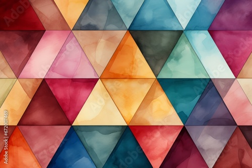 Seamless watercolor triangle pattern, geometric abstract with soft color transitions.