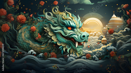 bright green dragon happy new year, chinese dragon