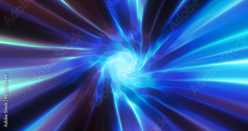 Blue hypertunnel spinning speed space tunnel made of twisted swirling energy magic glowing light lines abstract background