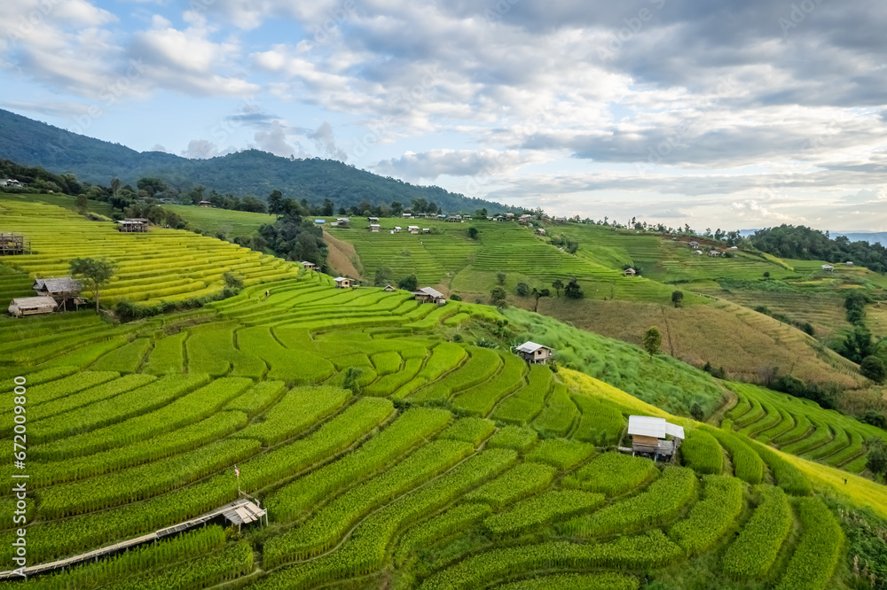 Aerial view of terrace rice field at Ban Pa Bong Piang, Chiang Mai, Thailand Aerial view of terrace rice field at Ban Pa Bong Piang, Chiang Mai, Thailand