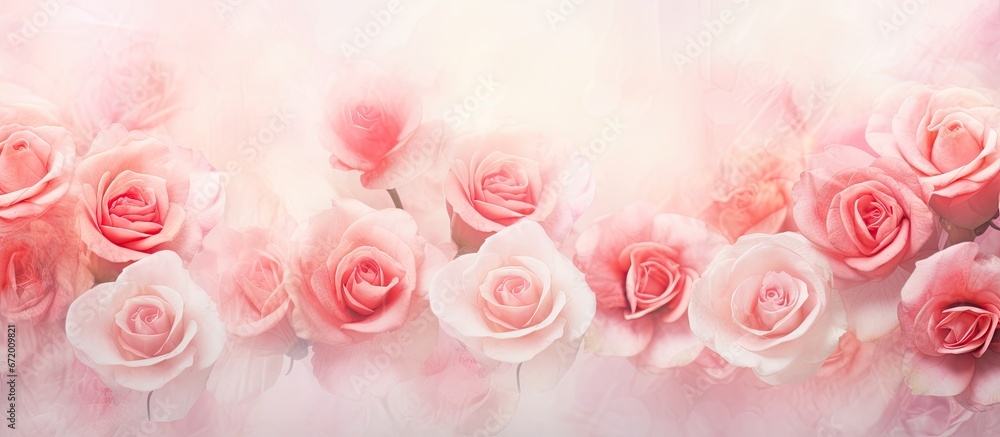 Roses of a charming hue with a gentle and hazy touch displayed in a delicate and ethereal manner on the textured surface of mulberry paper Roses of a charming hue with a gentle and hazy touch displayed in a delicate and ethereal manner on the textured surface of mulberry paper