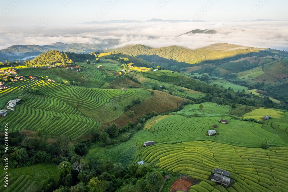 Aerial view of terrace rice field at Ban Pa Bong Piang, Chiang Mai, Thailand Aerial view of terrace rice field at Ban Pa Bong Piang, Chiang Mai, Thailand
