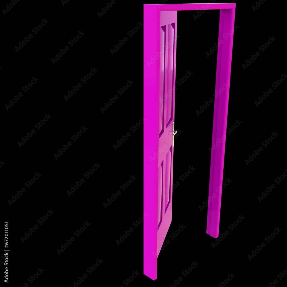 Pink door Wide-Open Entryway with Isolated White Setting Pink door Wide-Open Entryway with Isolated White Setting