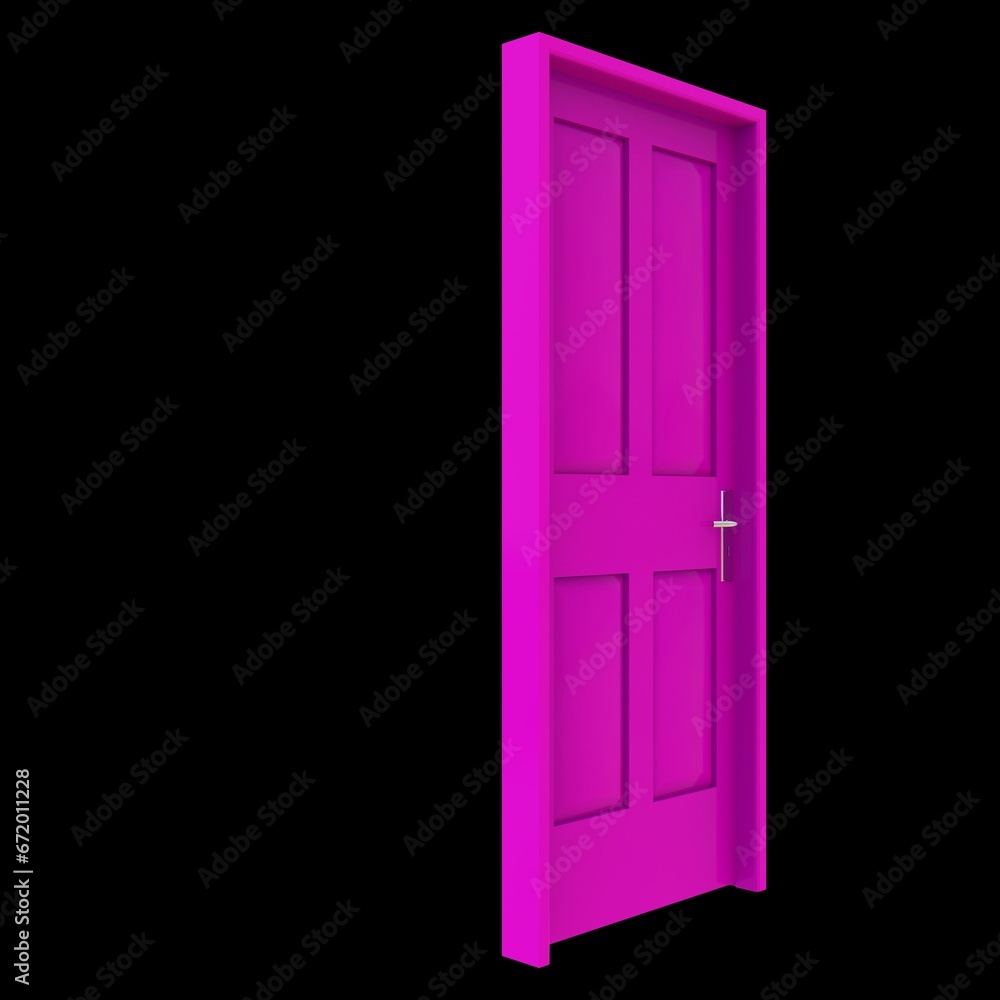 Pink door Wide-Open Gateway in Pure White Isolated Environment Pink door Wide-Open Gateway in Pure White Isolated Environment