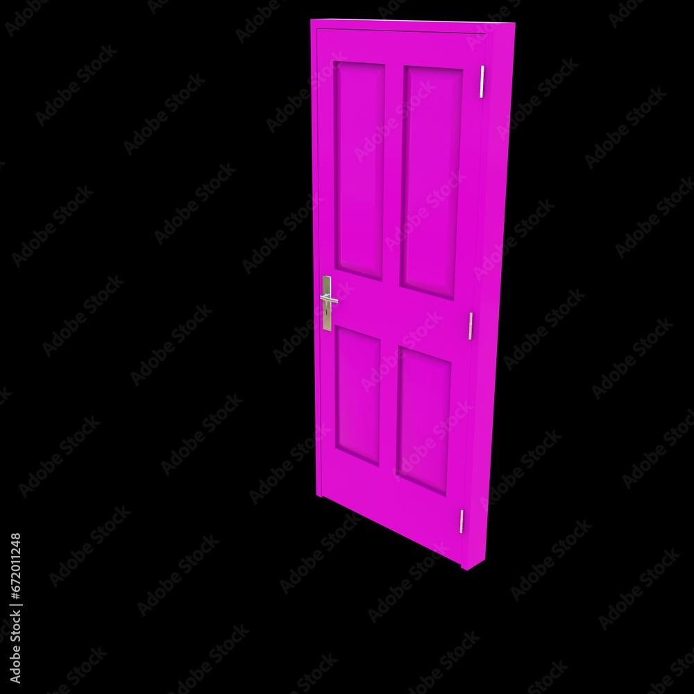 Pink door Opened Entryway on Isolated White Surface Pink door Opened Entryway on Isolated White Surface
