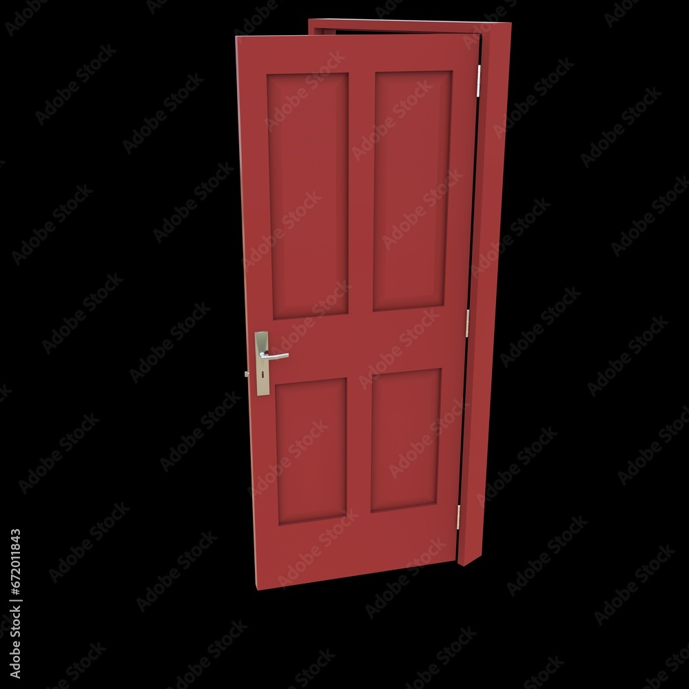 Red door Revealed Entryway against Pure White Isolation Red door Revealed Entryway against Pure White Isolation