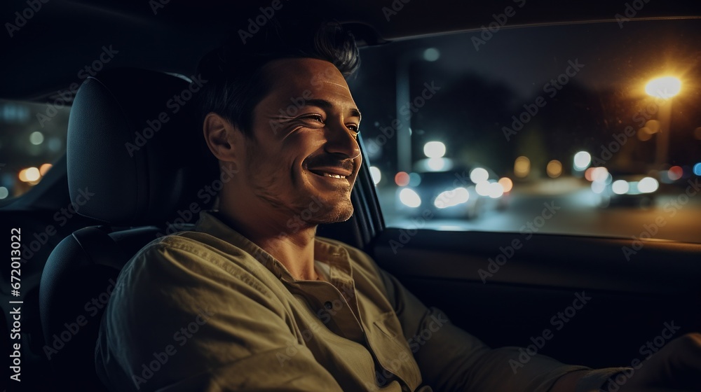 View from inside car, man smiling, confident looking, man driving, transportation View from inside car, man smiling, confident looking, man driving, transportation