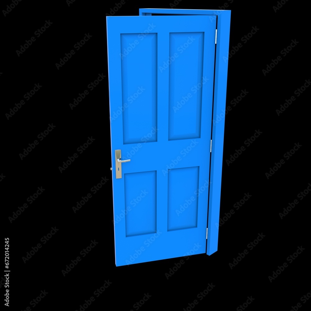 Blue door Revealed Access Point in White Background Isolation