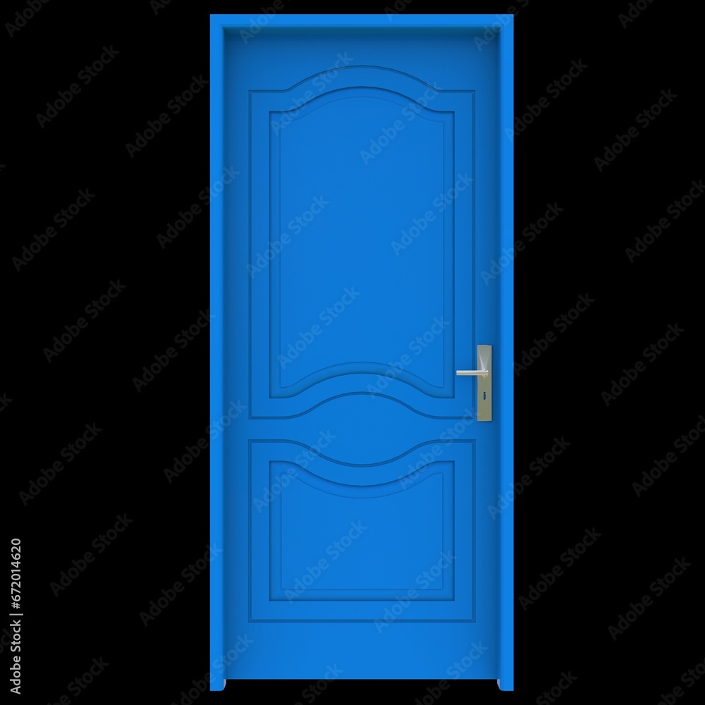 Blue door Unsealed Access Point in Pure White Isolated Environment Blue door Unsealed Access Point in Pure White Isolated Environment