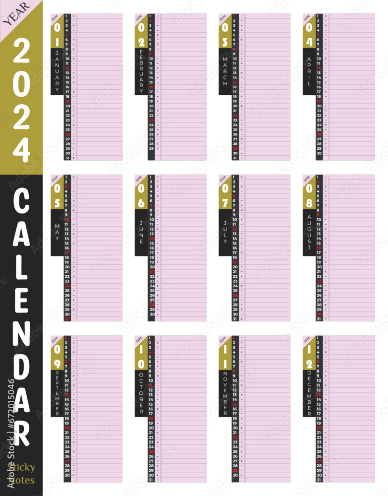 2024 Calendar for content creators. Premium quality printable wall or ...