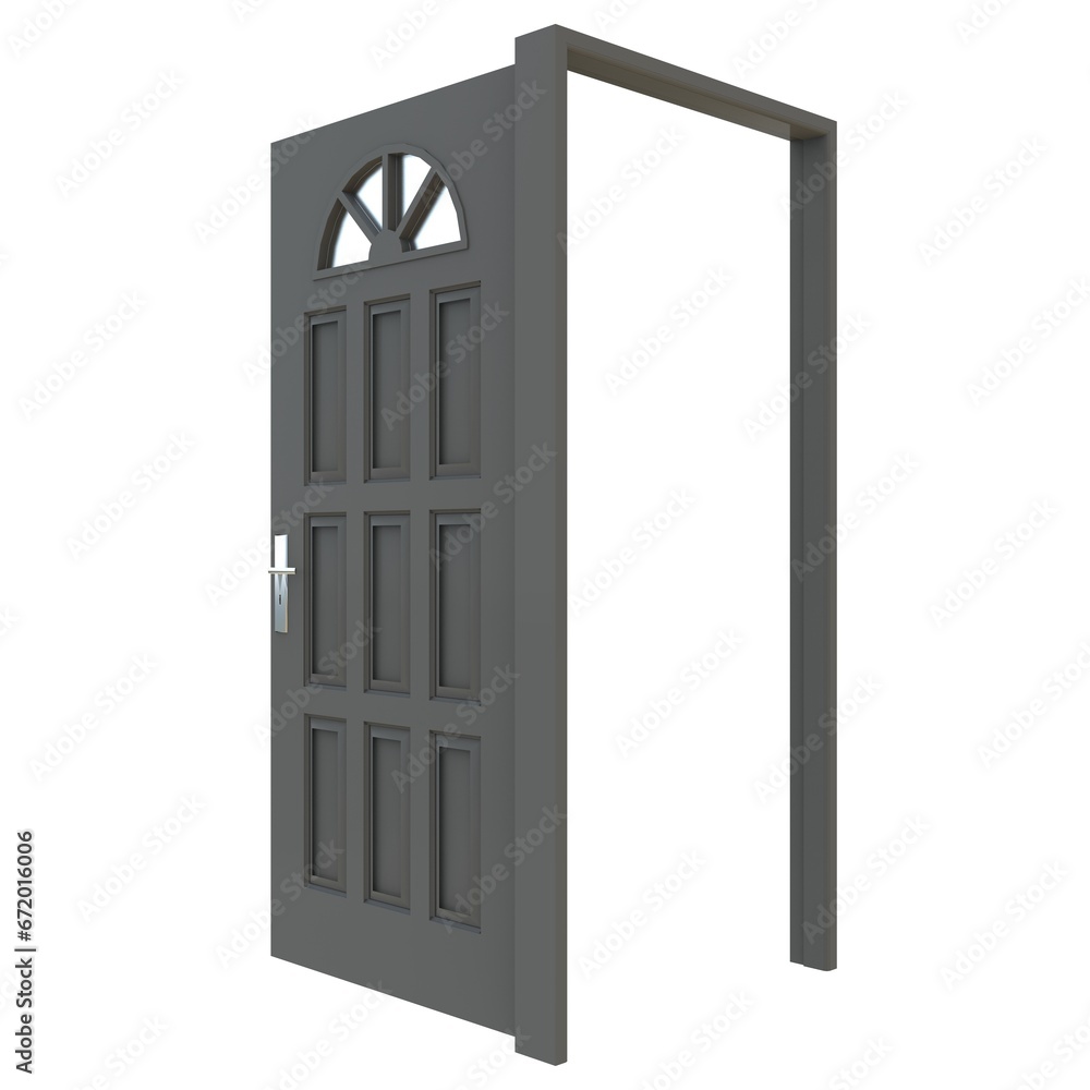 Gray door Unlocked Path in Isolated White Surroundings Gray door Unlocked Path in Isolated White Surroundings