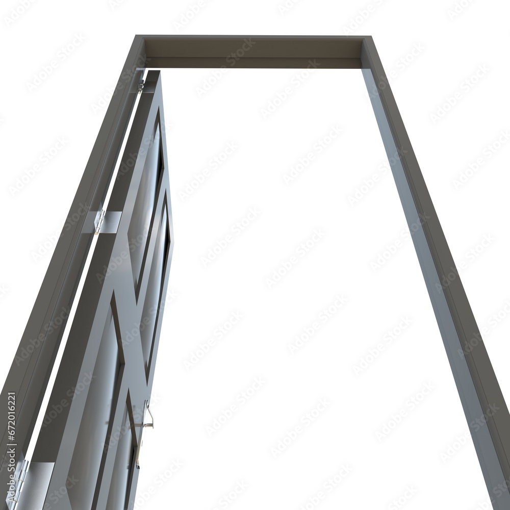 Gray door Unlocked Doorway on Isolated White Surface Gray door Unlocked Doorway on Isolated White Surface