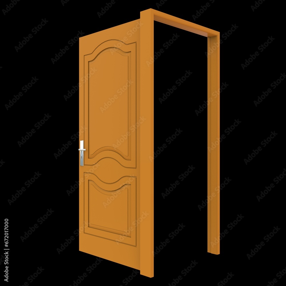 Orange door Opened Access Point against Pure White Isolation Orange door Opened Access Point against Pure White Isolation