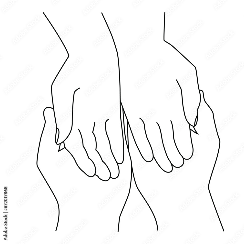 son hands on his father hands line art vector. son hands on his father hands line art vector.