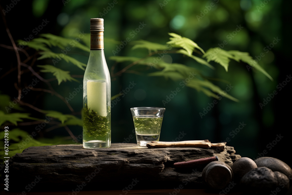 Green Tea bottle in Nature Green Tea bottle in Nature