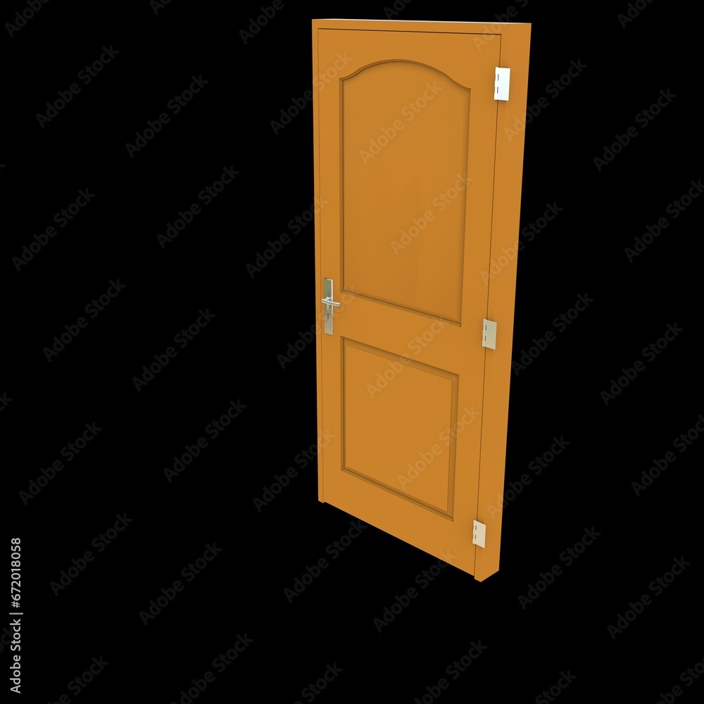 Orange door Unbarred Passage in Pure White Isolated Environment Orange door Unbarred Passage in Pure White Isolated Environment