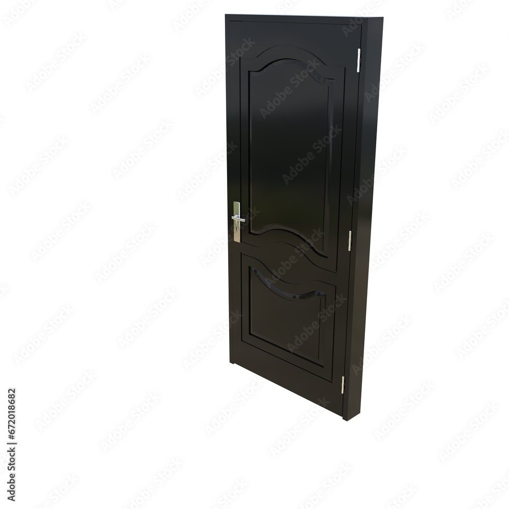 Black door Unbarred Entry in Pure White Isolated Environment Black door Unbarred Entry in Pure White Isolated Environment