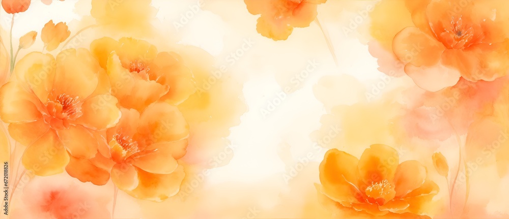 Aquarelle orange floral painting art background from Generative AI