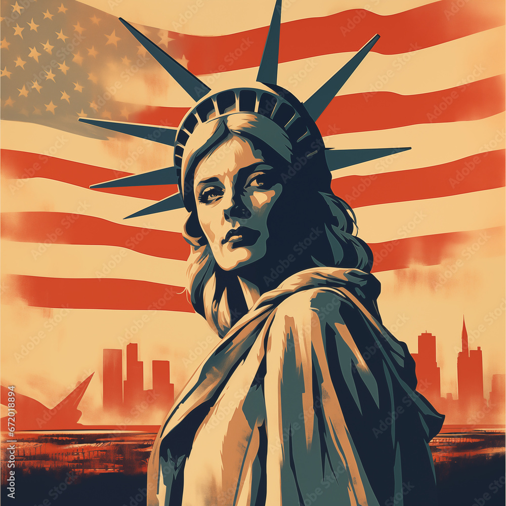 Obraz premium American vintage poster. USA, independence day, flag. AI generated