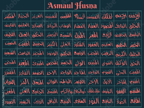 99 name of Allah, name Allah, Asmaul husna, 99 asmaul husna, asmaul husna arabic calligraphy