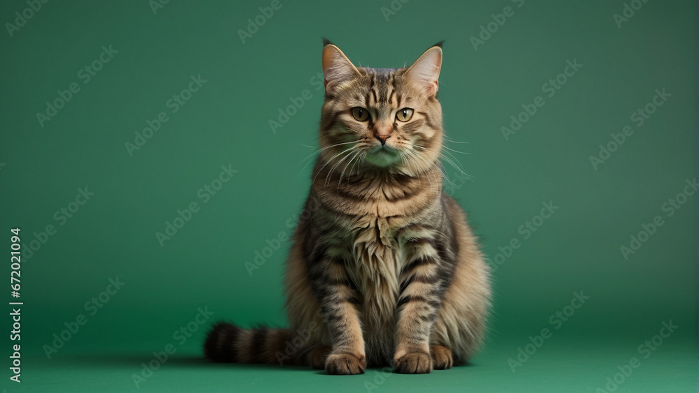 Obraz premium Cute cat on a clean green background