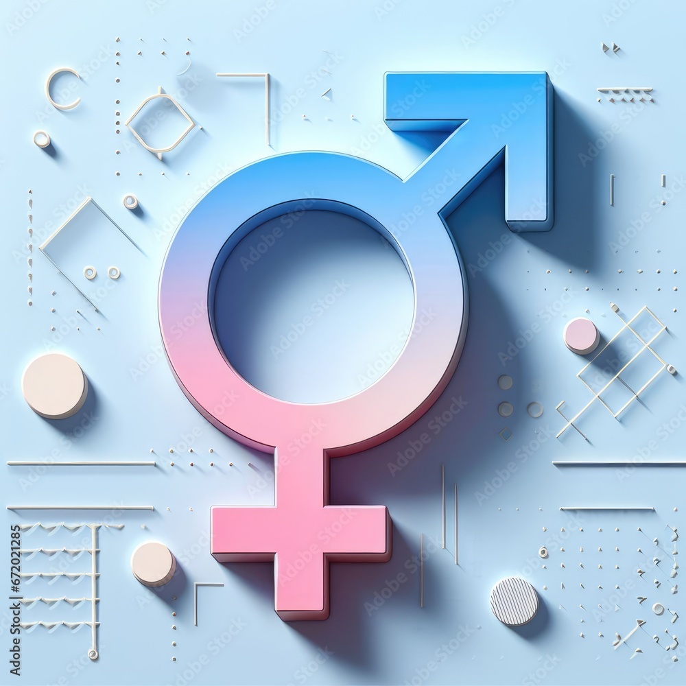 Obraz premium A gender symbol that is a combination of the male and female symbols, with the male symbol on the right and the female symbol on the left. The symbol is blue and pink in color
