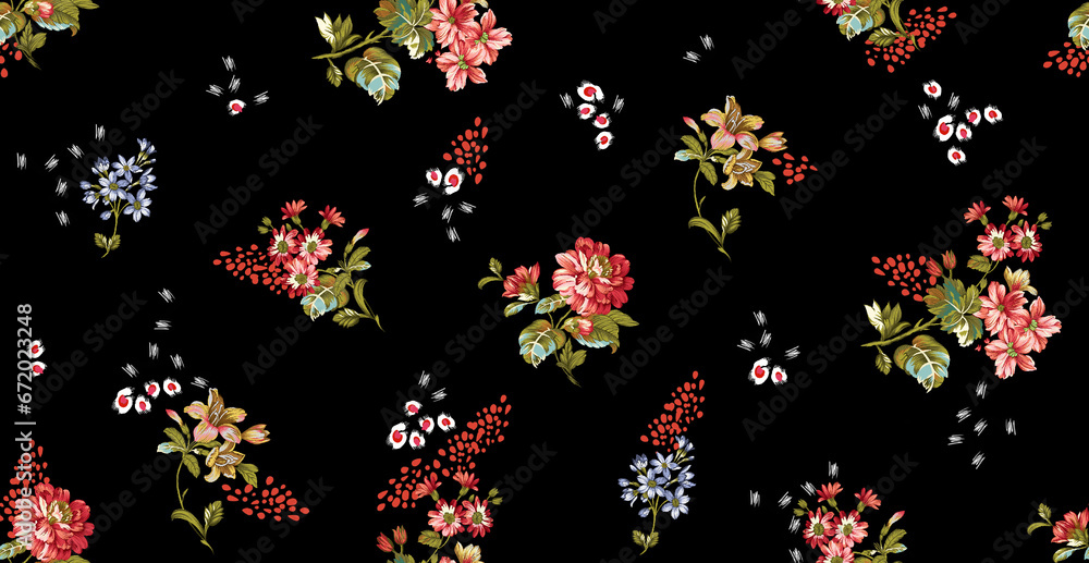 Seamless Floral Abstract Geometrical pattern l Floral Ethnic African Abstract Style Handmade artwork With texture background
