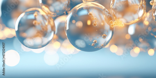 Abstract glowing Christmas background with golden and blue spheres