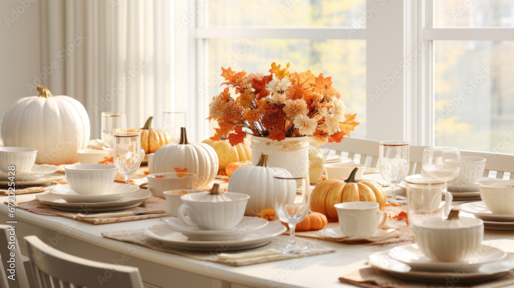 Thanksgiving table decor with white pumpkins Thanksgiving table decor with white pumpkins