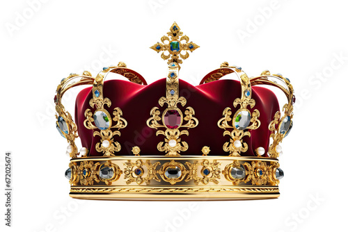 golden crown with precious stones on isolated transparent background