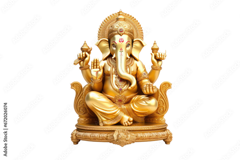 golden idol of lord ganesha on isolated transparent background - obrazy, fototapety, plakaty 