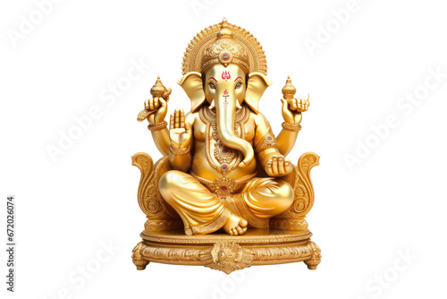 golden idol of lord ganesha on isolated transparent background