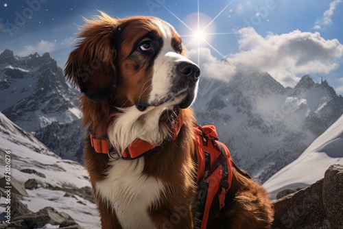 Rescue dog in the mountains AI