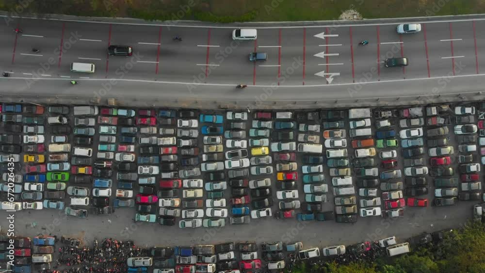 Junkyard with old broken cars next to highway at Kuala lumpur, aerial Junkyard with old broken cars next to highway at Kuala lumpur, aerial