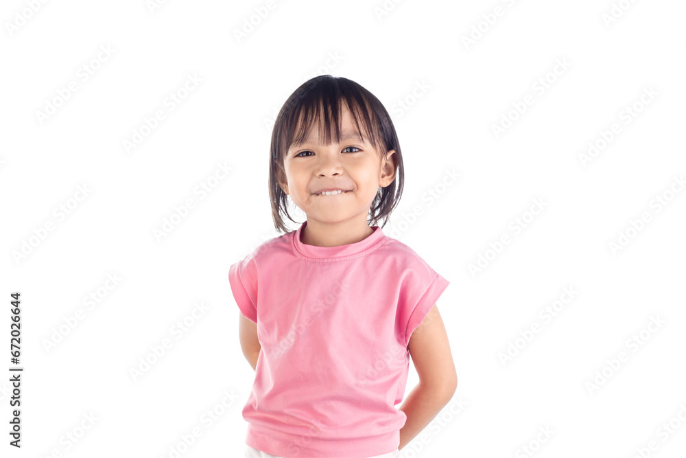 Cute little girls standing and shy smile isolated on white background with clipping path. Cute little girls standing and shy smile isolated on white background with clipping path.