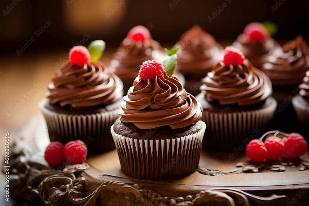 AI generated illustration of creamy cupcakes with chocolate topping AI generated illustration of creamy cupcakes with chocolate topping