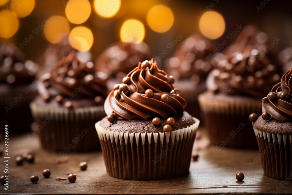 AI generated illustration of creamy cupcakes with chocolate topping AI generated illustration of creamy cupcakes with chocolate topping