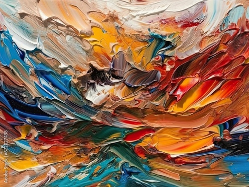 AI generated illustration of a vibrant abstract oil painting on a multicolored wall