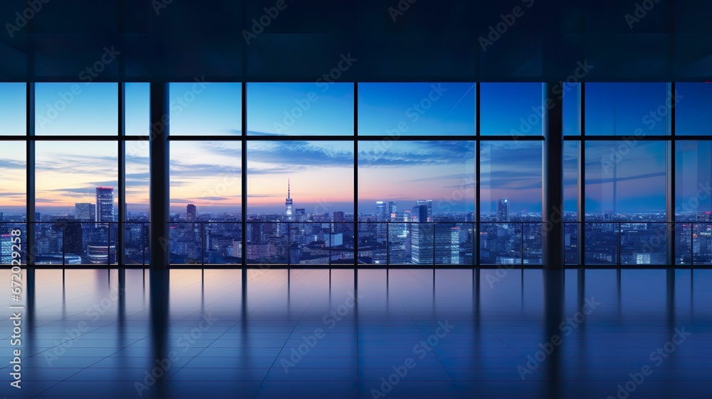 Fototapeta premium Office overlooking a large city bustling with life, AI-generated.